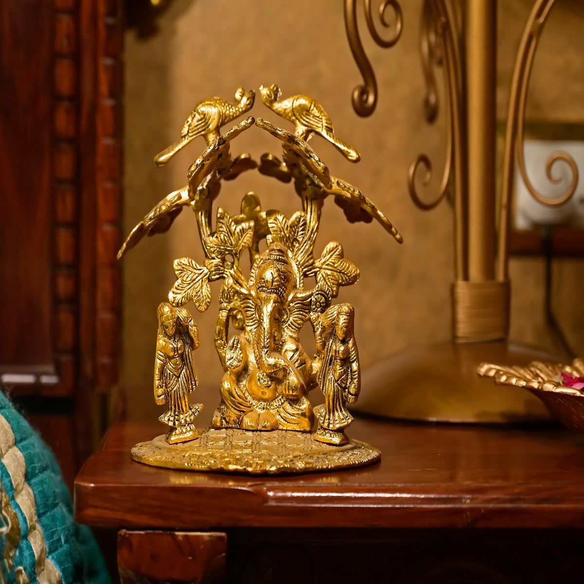 Handmade Gillette Metal Riddhi Siddhi Tree Ganesha Showpiece