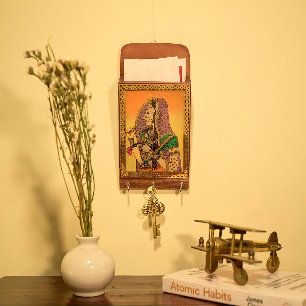 Multipurpose Traditional Rajasthani Painting Wooden Letterhead and Key Holder