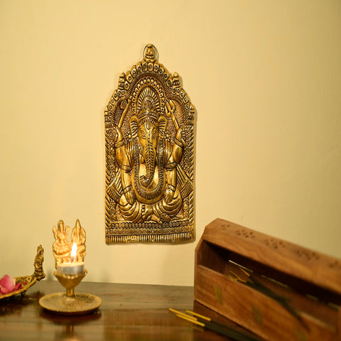 Gillette Metal Handicraft Ganesha Wall Mounting Idol for Home Decor